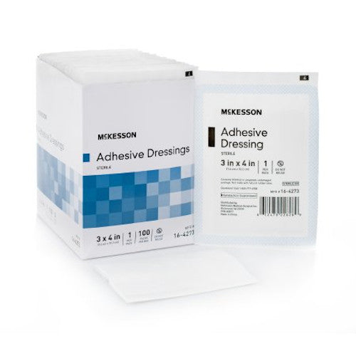 Adhesive Dressing McKesson 3x4 IN Cotton/Polyester Rectangle White 16-4273
