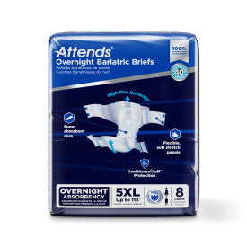 Attends Overnight Bariatric Briefs, 5X-Large, Up to 115"