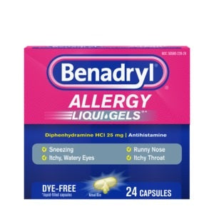 Johnson & Johnson Benadryl Allergy LIQUI-GELS Antihistamine Drug, Dye-Free, 24 Capsules