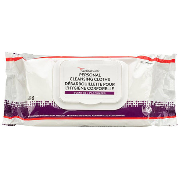 Cardinal Health Personal Cleansing Cloth, Non-flushable, Fragrance Free, 9 x 13", 96 pack