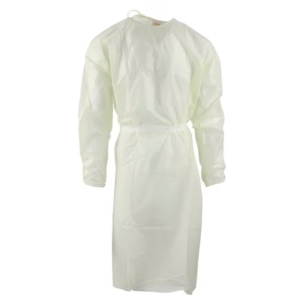 Cardinal Health SMS Elastic Cuff Neck Tie-Band Isolation Gown, Yellow, Universal