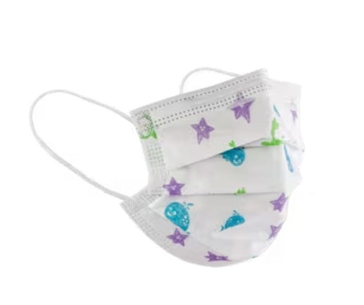 Cardinal Health Procedure Mask with Ear Loops, White, Pediatric Print