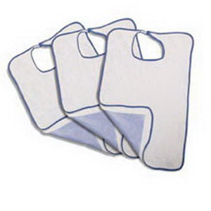 Medline Industries Velcro Impervious Extra Long Terry Cloth Adult Bib, 21" x 33", White, Hook and Loop Closure