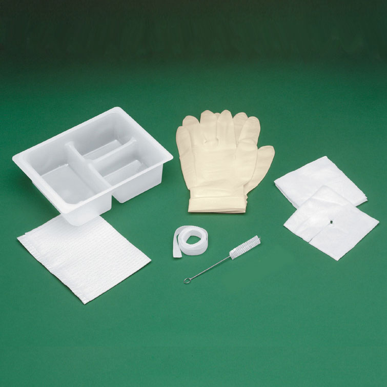 Medline Industries Basic Tracheostomy Clean and Care Tray with Triple Compartment Tray, 4" x 4", Latex-free, Sterile, Moisture-Proof Drape, 2 Gloves, 1 Trach Dress