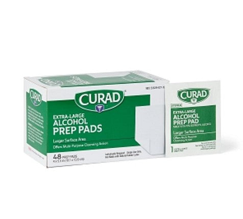 Curad Medium 2-Ply Sterile Alcohol Prep Pad, XL Size, 4" x 5.5", 48 Count