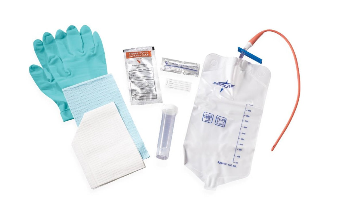 Medline Pre-Connected Urethral Catheterization Tray with 1000 mL Bag and Catheter, 15 FR