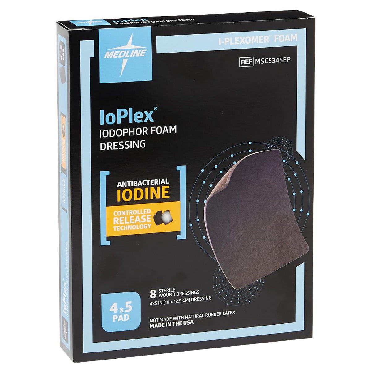 Medline IoPlex Iodophor Foam Wound Dressing, 4'' x 5''