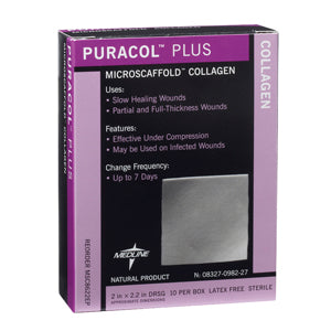 Medline Industries Puracol Plus Collagen Wound Dressing 2" x 2-2/7" Size, Highly Absorbent, Latex-free