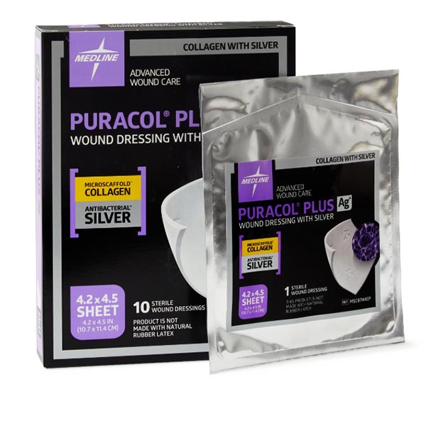 Puracol Plus AG Collagen Antimicrobial Silver Dressing, 4-1/4" x 4-1/2"