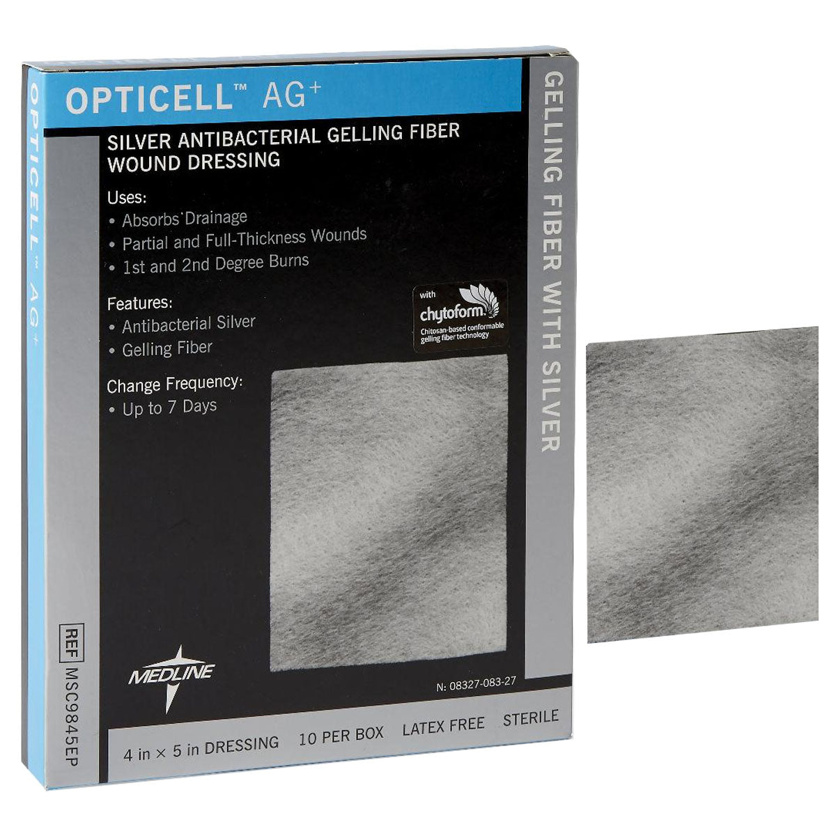 Medline Opticell Ag+ Silver Antibacterial Gelling Fiber Wound Dressing, 4" x 5"