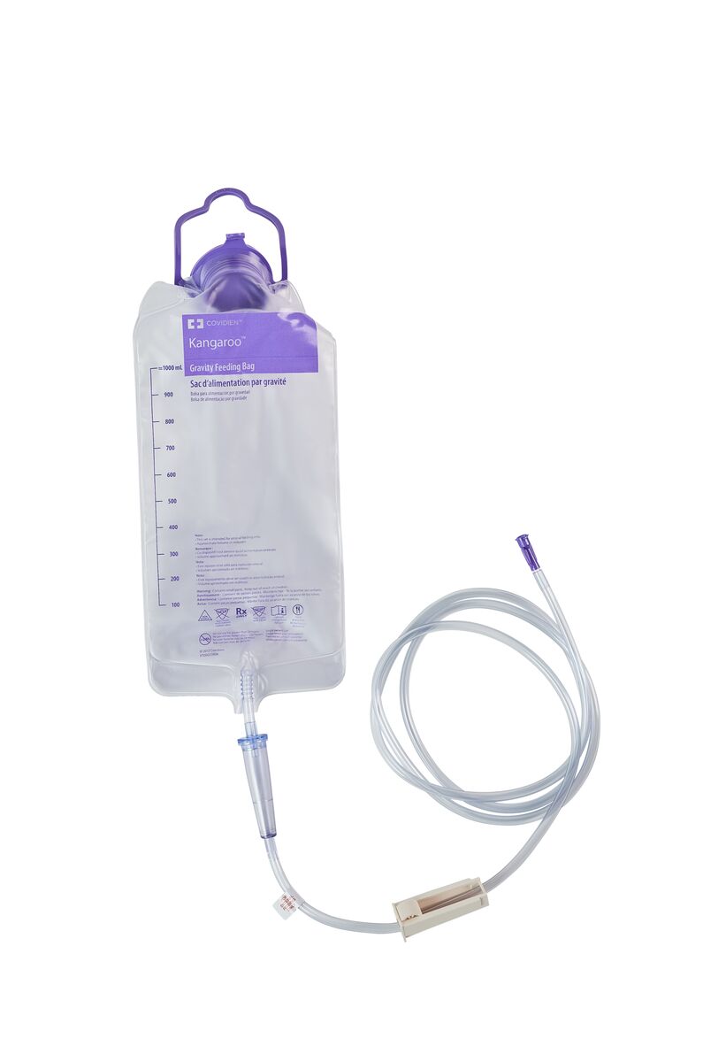 Kangaroo Large Bore Enteral Feeding Gravity Set with 1000mL Graduated Bag, 7-1/2 ft L Tubing