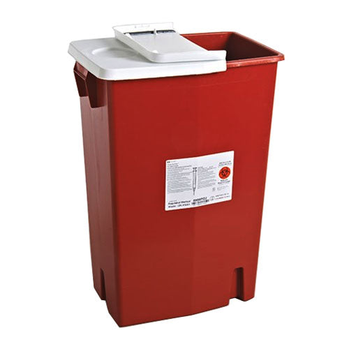 Kendall SharpSafety Multi-Purpose Sharps Container, 18GL, One-Piece, Gasketed Hinged Lid, Red