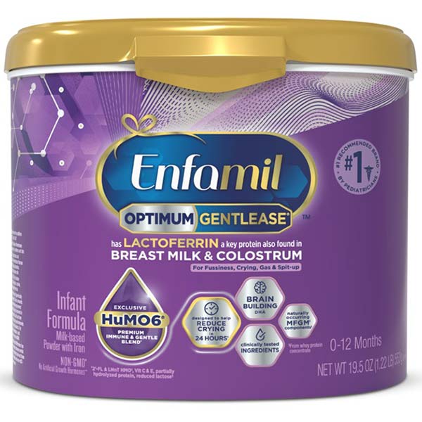 Enfamil Optimum Gentlease Infant Formula Powder, 19.5 oz Tub.