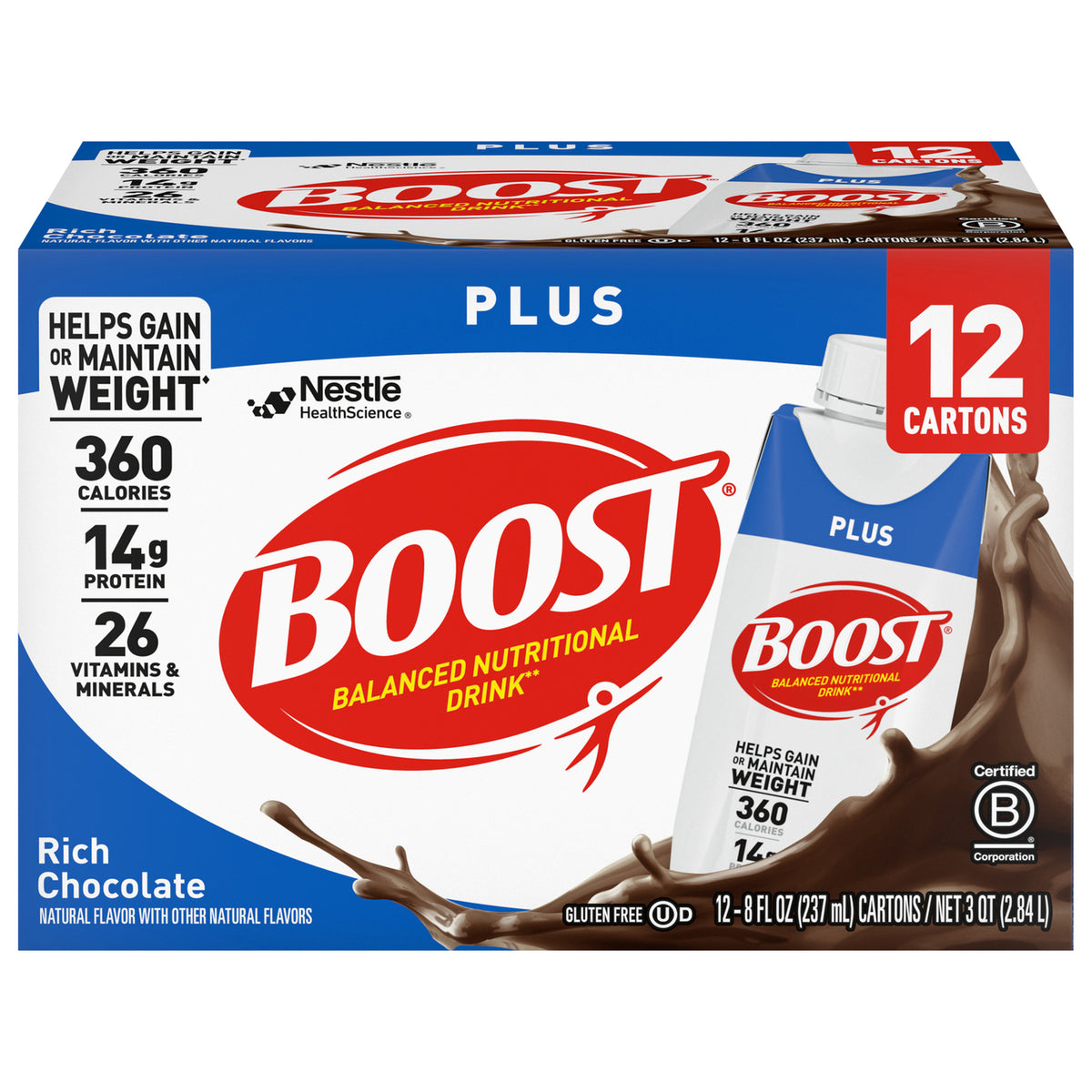 BOOST Plus Balanced Nutritional Drink, Rich Chocolate, 8 oz, Retail