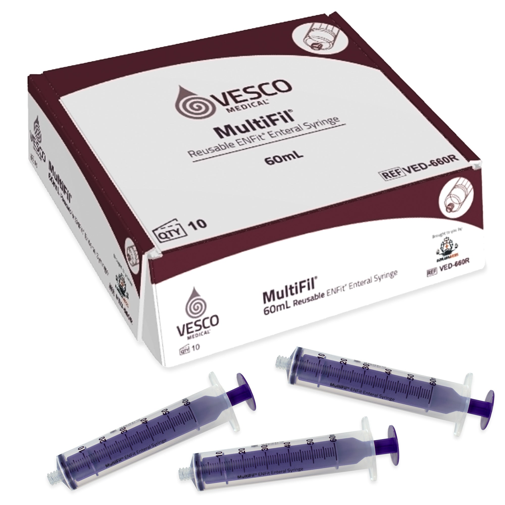 Multifil™ Reusable ENFit Tip Syringe w/Cap, 60ML - Non-Sterile