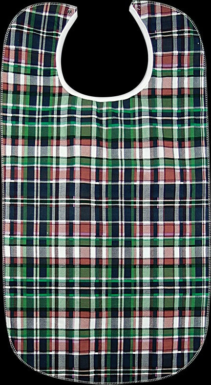 Beck's Classic Reusable Adult Bib with Snap Closure, Highland Blue Plaid, 22" x 33"