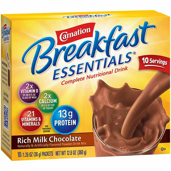 Nestle Carnation Instant Breakfast Essentials Complete Nutritional Drink, 8 oz, Rich Milk Chocolate