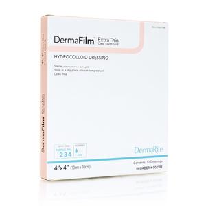 DermaFilm Hydrocolloid Wound Dressing, X-Thin with Grid, 4" x 4" - Box (10 Each)