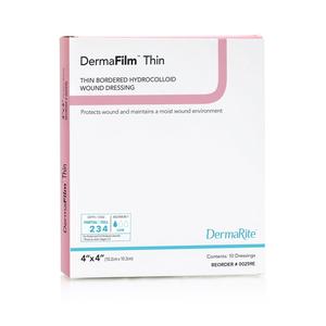 DermaFilm Hydrocolloid Wound Dressing, Thin with Border, 4" x 4" - Box (10 Each)