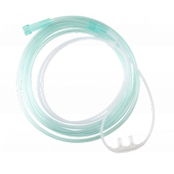 Dynarex Nasal Oxygen Cannula with 7' Tubing, Cushion Tip and Standard Connector, Crush Resistant, Light Green, Adult