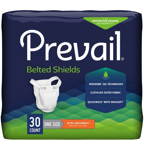 Prevail Extra Absorbency Belted Shields Undergarment One Size, White, Breathable, Reusable
