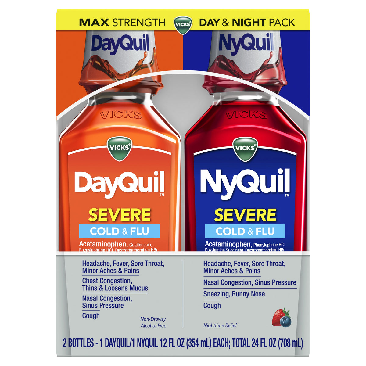 Vicks DayQuil/NyQuil Severe Cold and Flu, Combo Pack, 12 oz