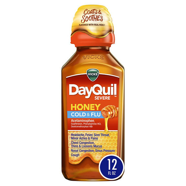Vicks DayQuil Severe Liquid Medicine, Honey, 12 oz