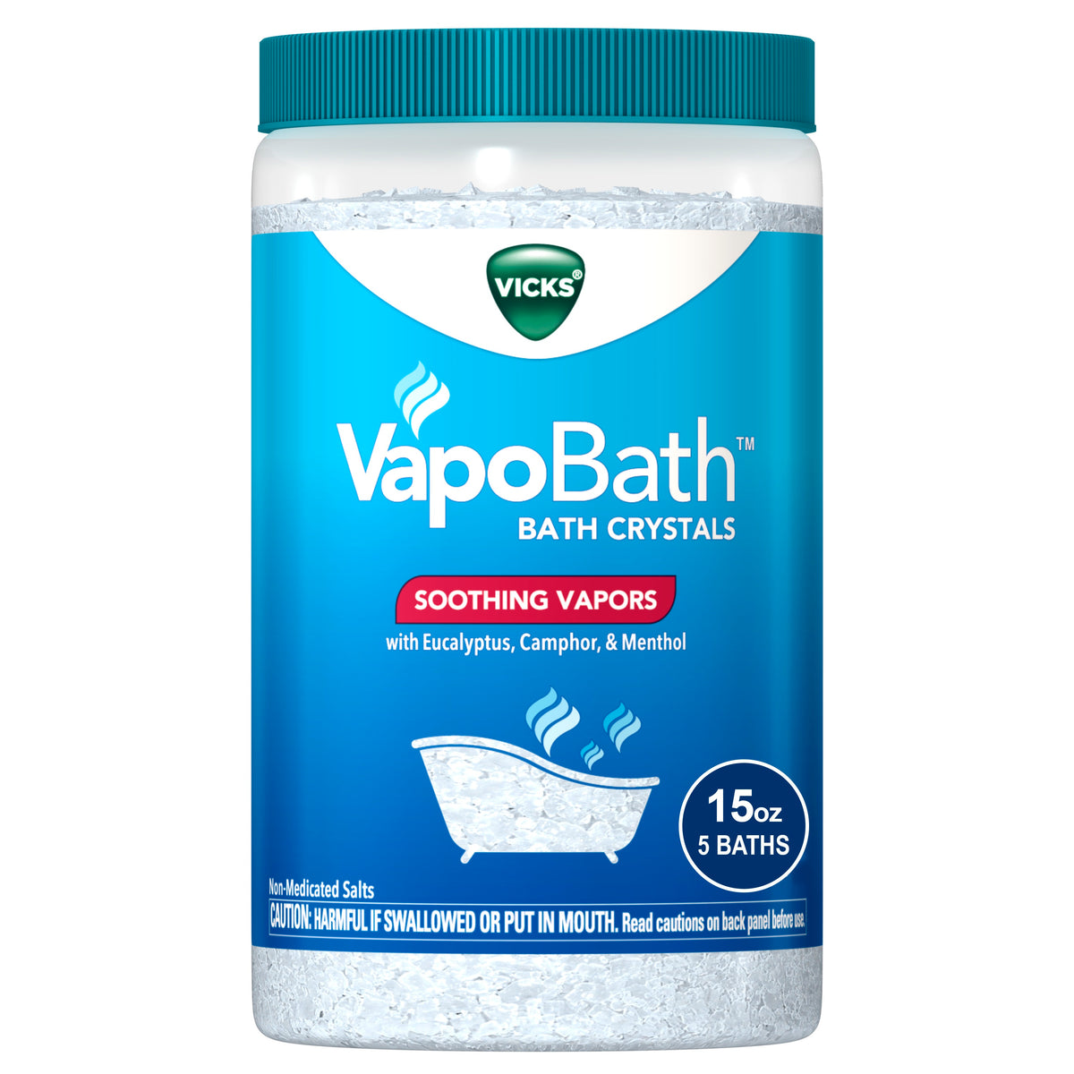 Vicks VapoBath Bath Crystals, Non-Medicated Salts With Soothing Vicks Vapors, 15 oz