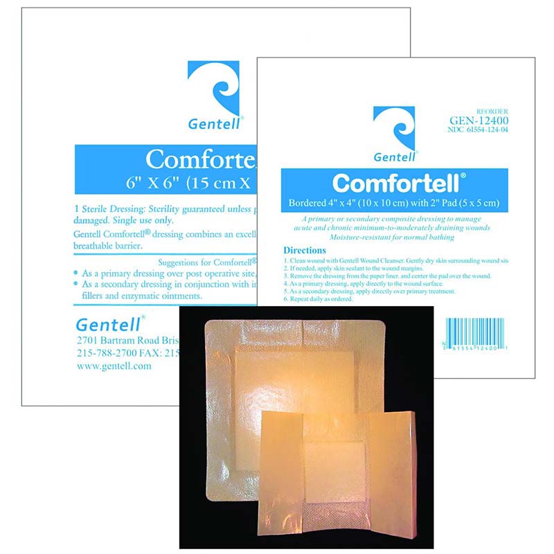 Gentell Comfortell Composite Dressing 4" x 4" Adhesive, Water Resistant