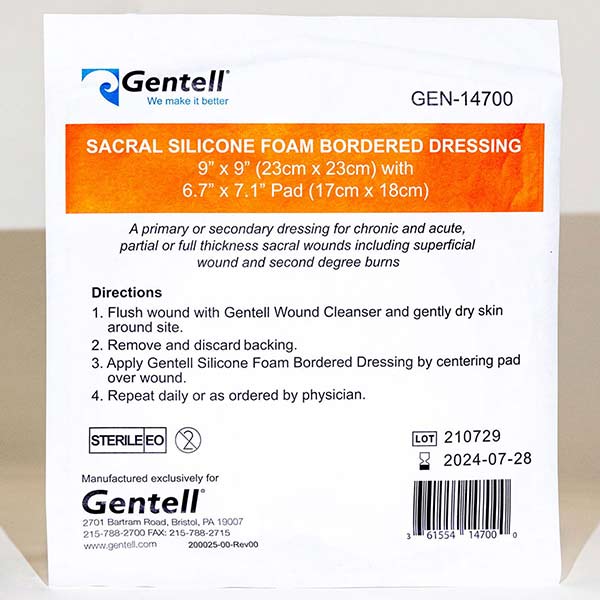 Gentell Silicone Foam Sacral Dressing, 9" x 9"