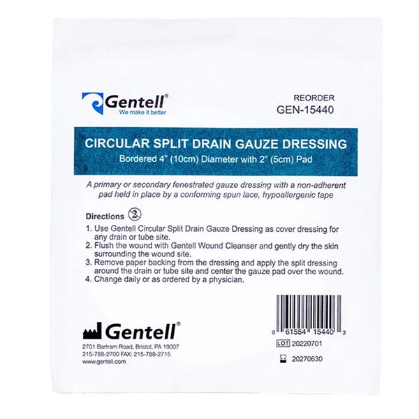 Gentell Circular Split Drain Gauze, 4"