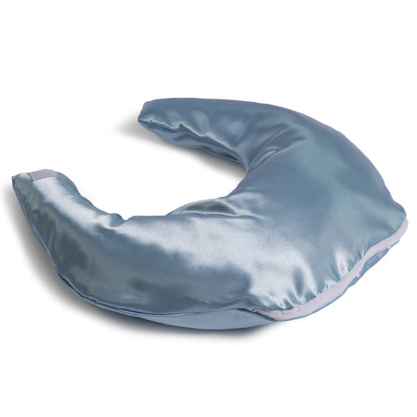 Hermell Products Comfy Crescent Pillow with Blue Satin Zippered Cover, One Size Fits All