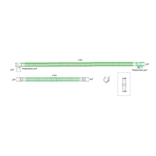 Intersurgical Flextube Breathing System, Greater Than 1.6m Length, 22mm OD, Single Heated Wire, with Limb