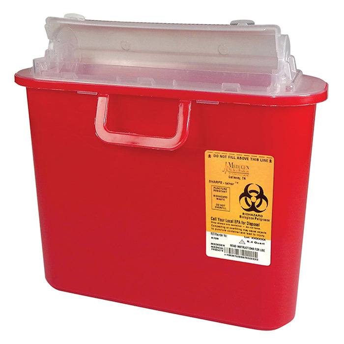 Medegen SHARPS-tainer Stackable Sharps Container, 5.4qt Capacity, 10-1/2" x 3-1/2" x 10-1/2" Red
