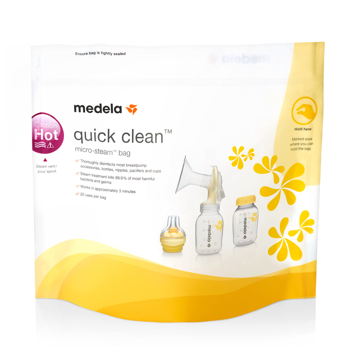 Medela Quick Clean Micro-Steam Bag, 51/8" x 5-13/16" x 1-5/8", Weight: 1/4 lb, Reusable