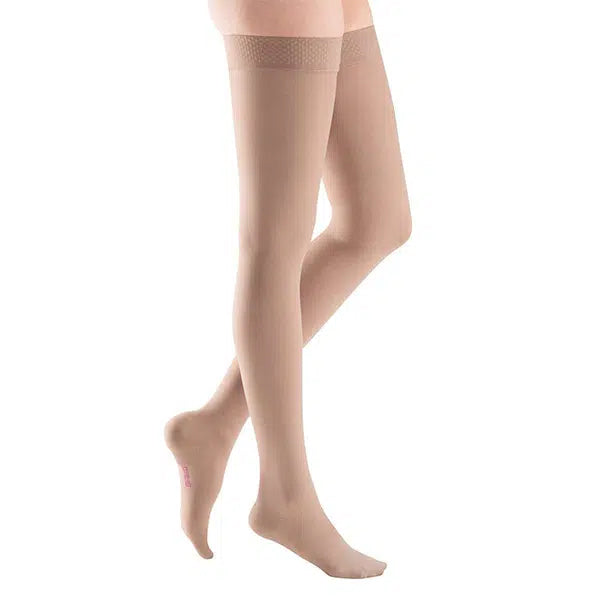 Mediven Plus Opaque Thigh High Stockings with Silicone Top Band Size 6 Standard, Greater than 28" L, 30 to 40mm Hg Compression, Beige, Closed Toe, Unisex, Latex-free