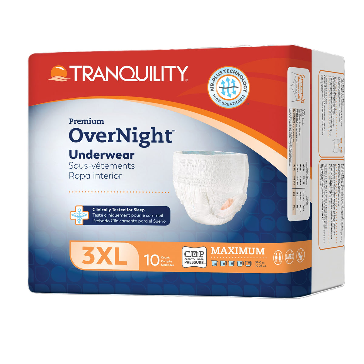 Tranquility Premium Overnight Underwear, 3X-Large/Bariatric, 75" - 95"