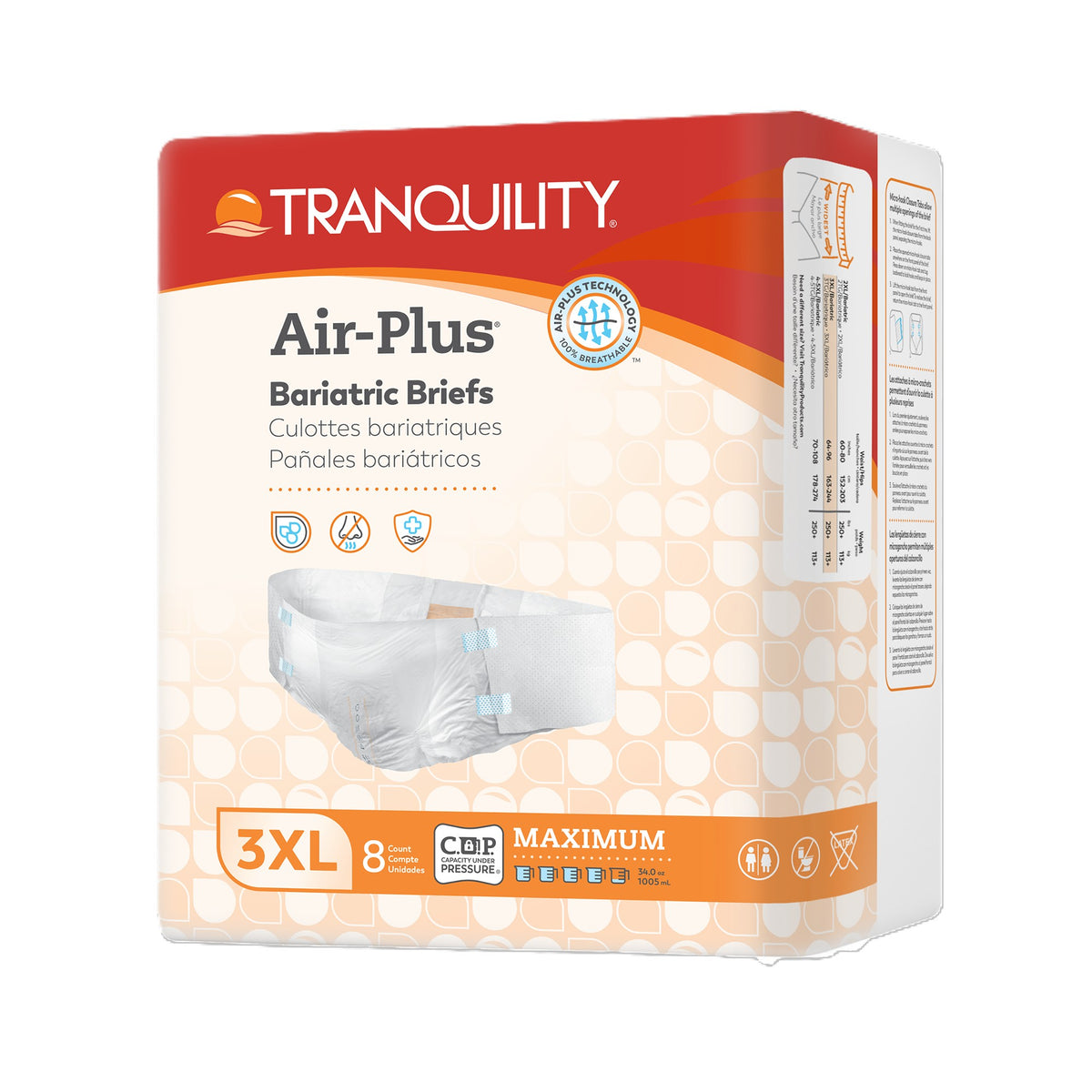 Tranquility Bariatric Disposable Brief, 34 oz Fluid Capacity, Latex-Free, 3XL (64" to 96")