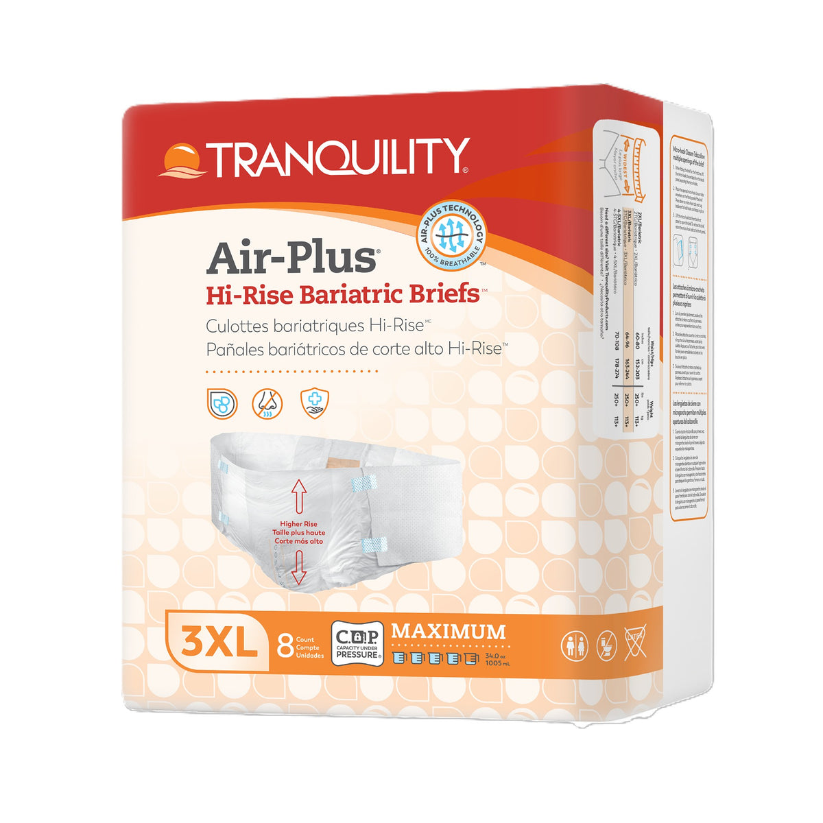 Tranquility Hi-Rise Bariatric Disposable Brief, 34 oz Fluid Capacity, 64" to 96" Waist/Hip