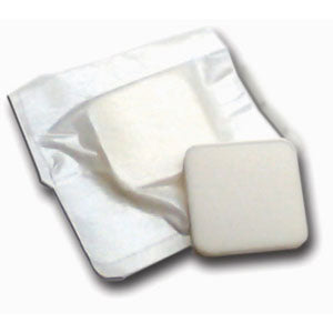 Adhesive Bordered Foam Dressing, Fenestrated to Secure Tubes, Water Proof Top Layer, 4" x 4" with Circular 2-1/2" x 2-1/2" Pad