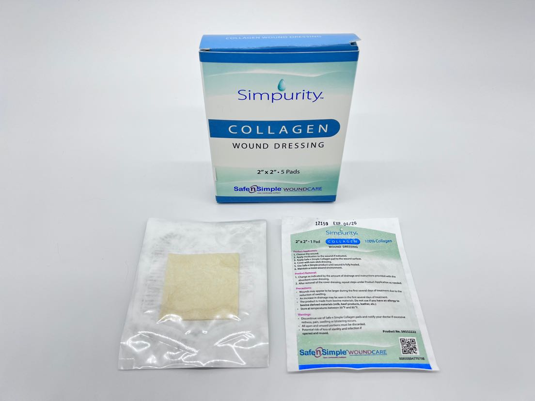 Safe n' Simple Simpurity Collagen Wound Dressing, 2" x 2" Pad
