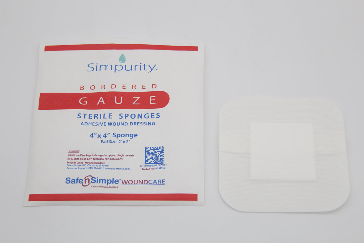Safe n Simple Simpurity Bordered Gauze Dressing, 4" x 4"