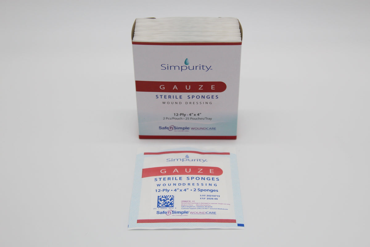 Safe n Simple Simpurity Gauze Dressing, 12 Ply, 4" x 4"