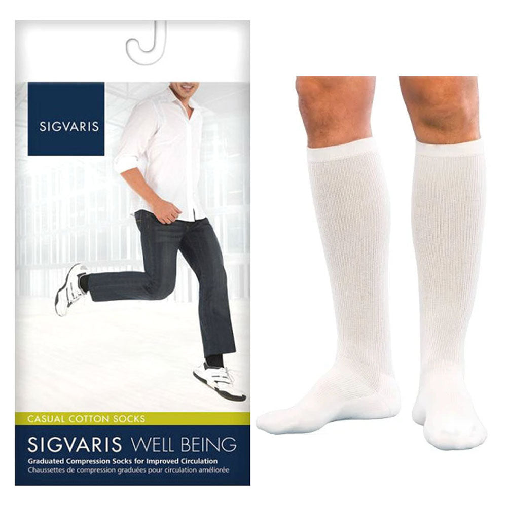 Sigvaris Casual Cotton Compression Socks, Calf-High, Closed Toe, for Men, 15 to 20 mmHg, Size C