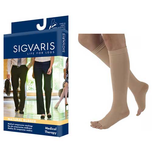 Sigvaris Natural Rubber Compression Socks, Open Toe, 40 to 50 mmHg, Size L4, Beige