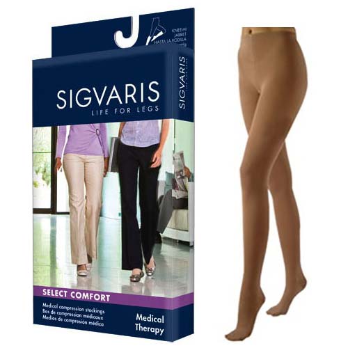 Sigvaris Select Comfort Compression Pantyhose, Closed Toe, 20 to 30 mmHg, Small, Short, Suntan
