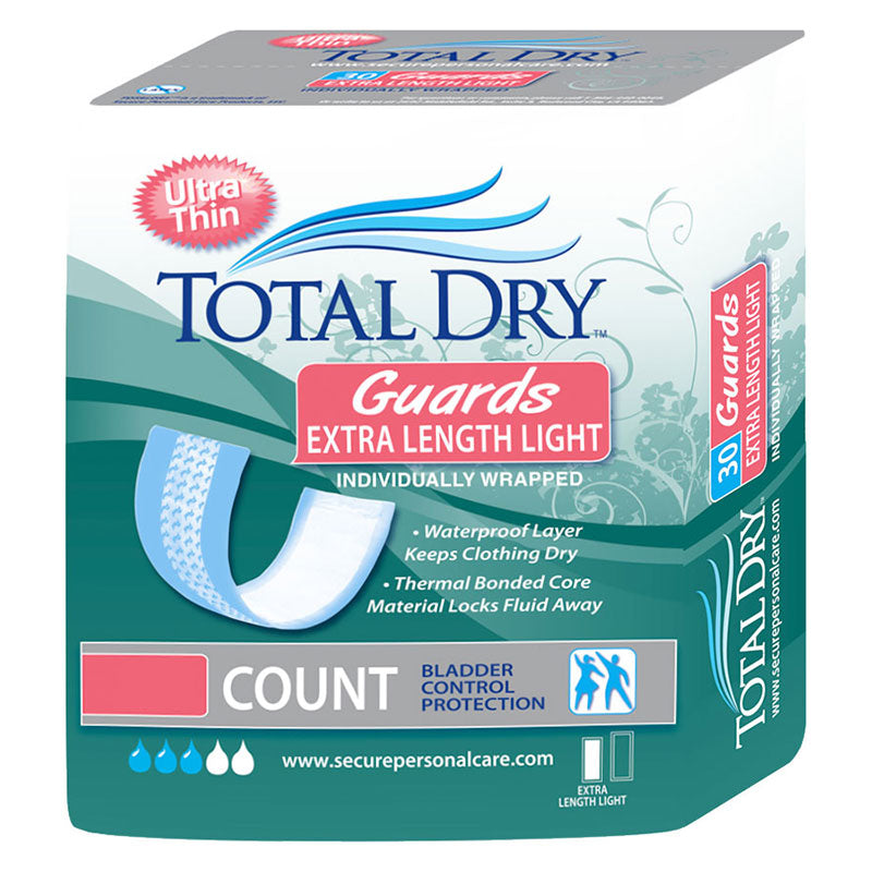 TotalDry Extra Length Incontinence Guard, Light, 250mL Absorbency, 3-1/2" x 11"