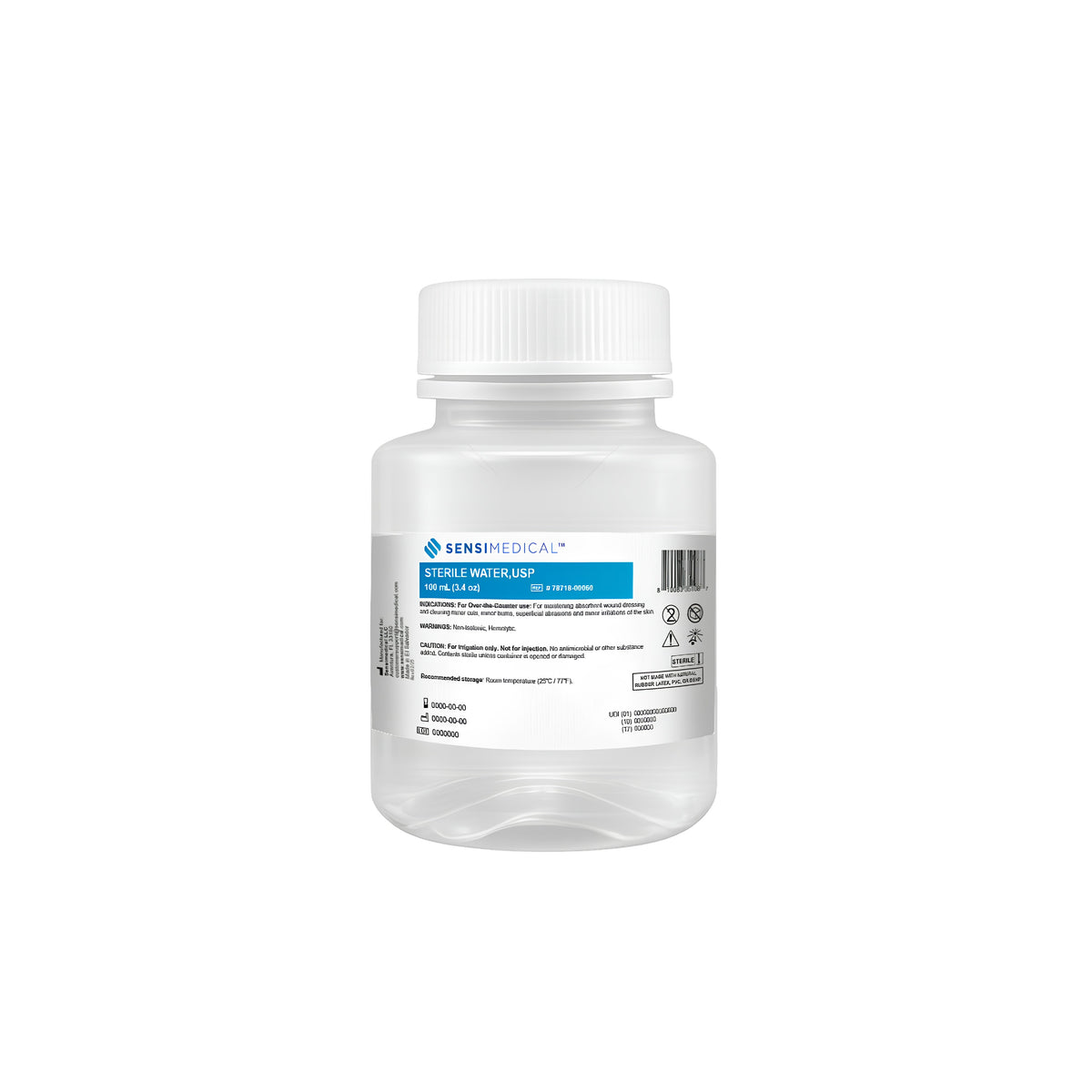Sensimedical Sterile Water USP, 100mL Standard Cap Bottle