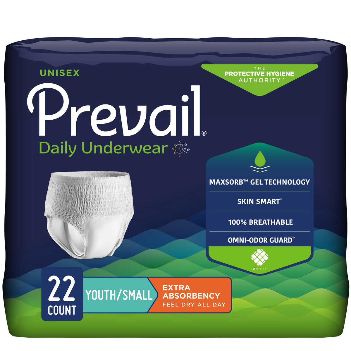 Prevail Protective Underwear, Youth XL/Adult Small, 20"–34"