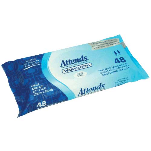 Attends Unscented Washcloths 8.7" x 12.6", Spunlace, Hypoallergenic